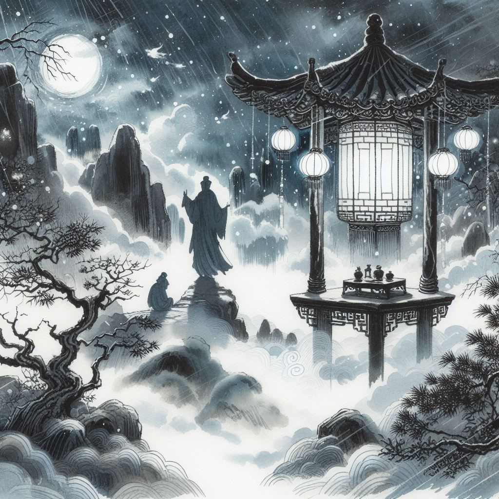 白头灯影凉宵里，一局残棋见六朝。 Poster