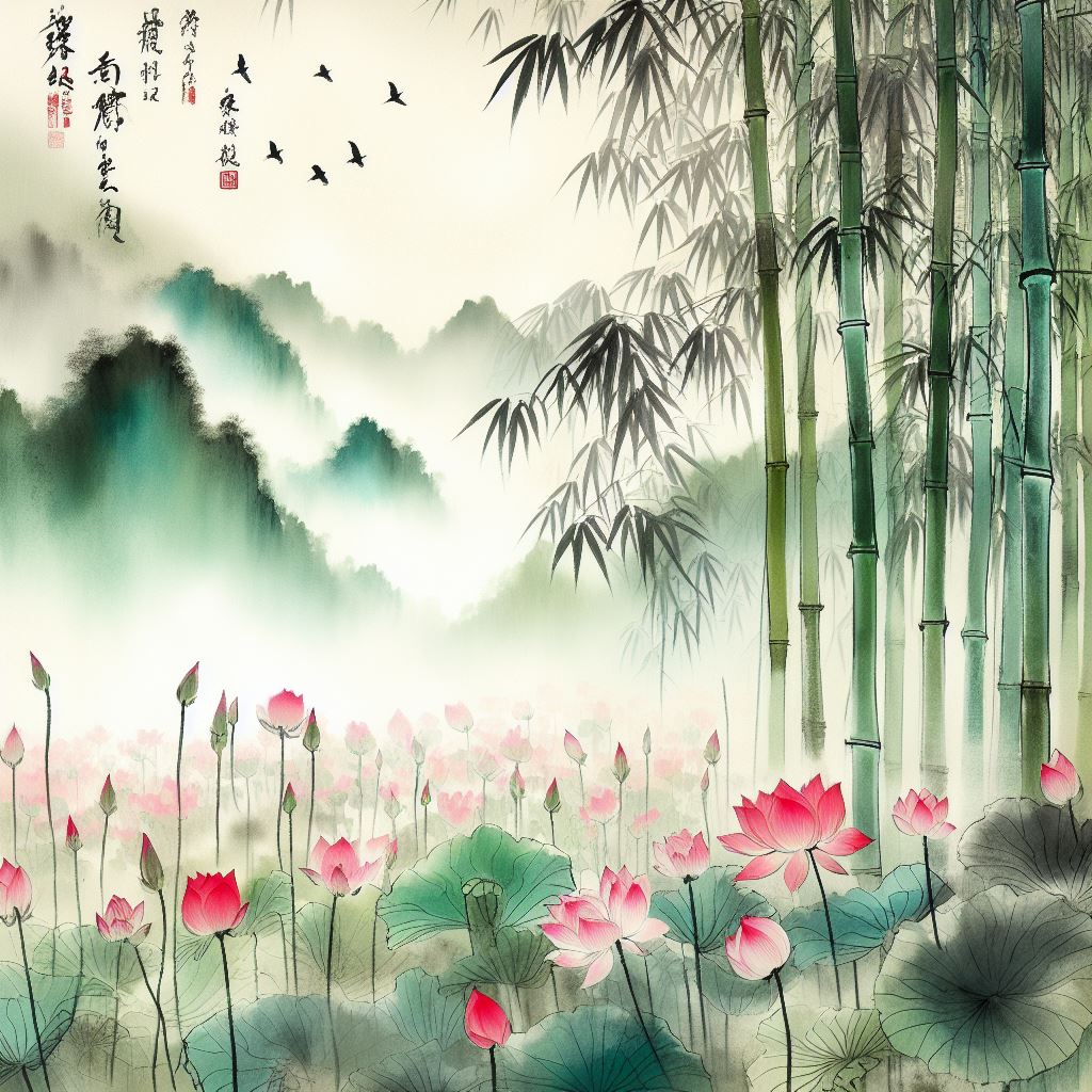 绿竹含新粉，红莲落故衣。 Poster