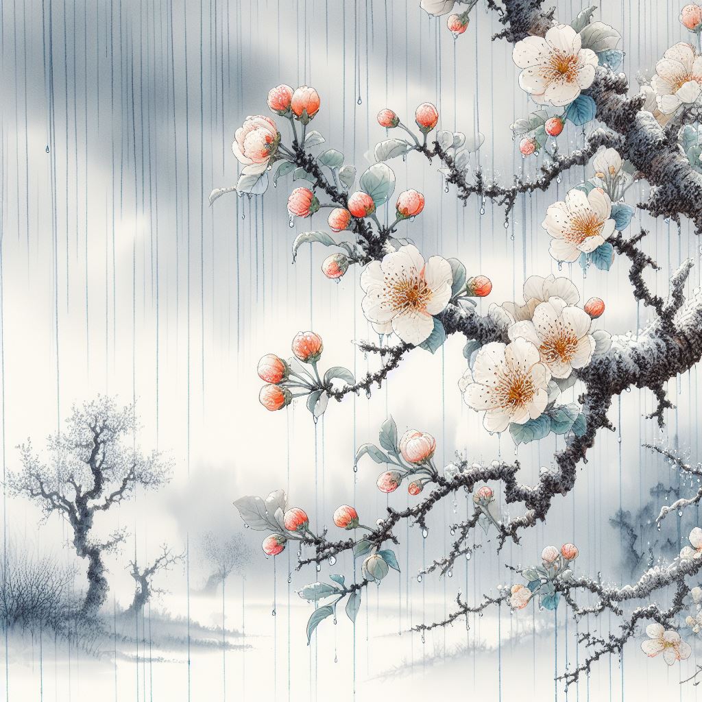 柳絮风轻，梨花雨细。 Poster