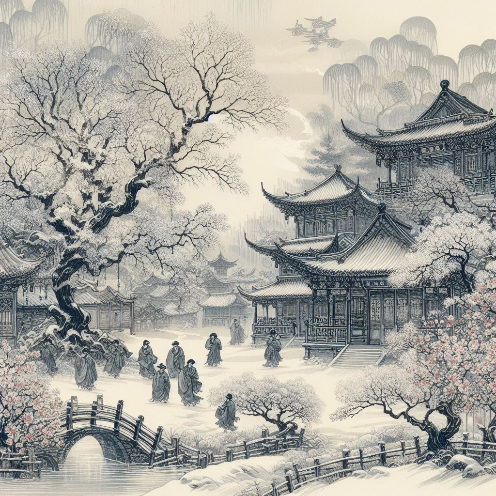 白雪却嫌春色晚，故穿庭树作飞花。 Poster